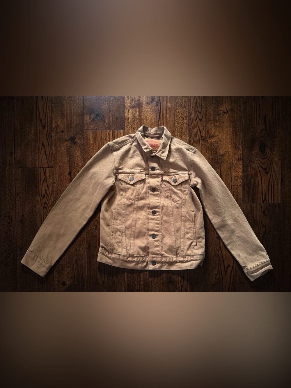 Levi’s Trucker Jacket Mens Small Tan Khaki Denim Jean Jacket Cotton Classic